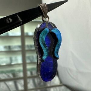 Glass Sandal Pendant With Sterling Silver Loop